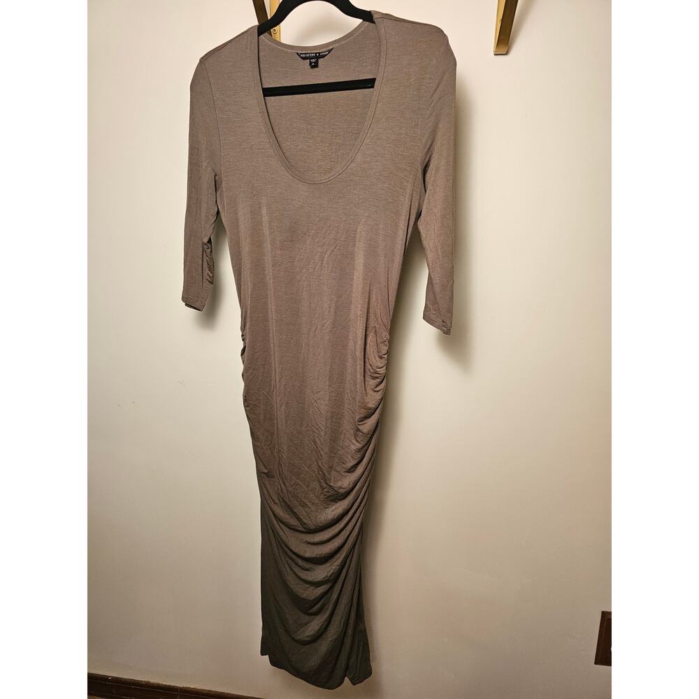 Women's Scoop Neck Ruched Maxi Dress - Taupe